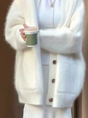 Women Plain Long Sleeve Comfy Casual Buckle Cardigan