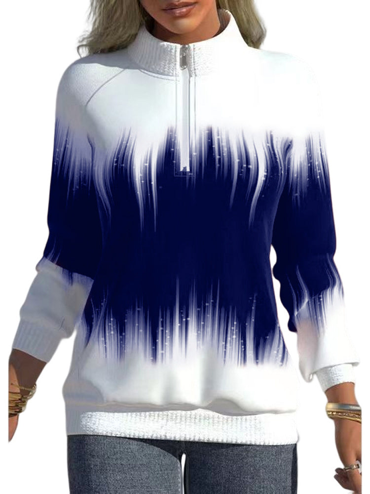 Women's Scoop Neck Long Sleeve Colorblock Gradient Tops