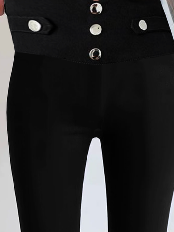 Casual Plain Buckle Natural Long Legging