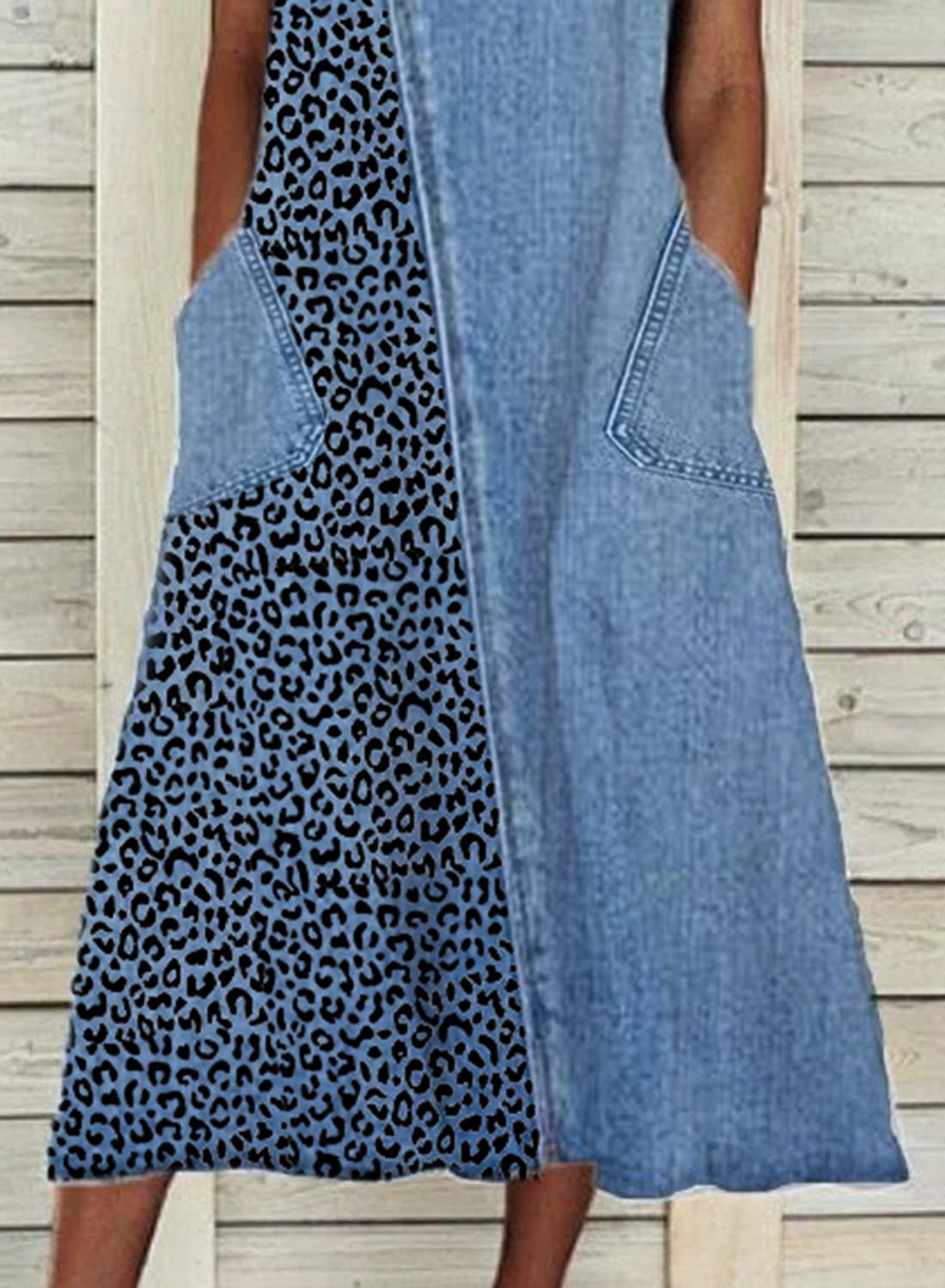Robes Femme Robe Midi en Jean Motif Léopard