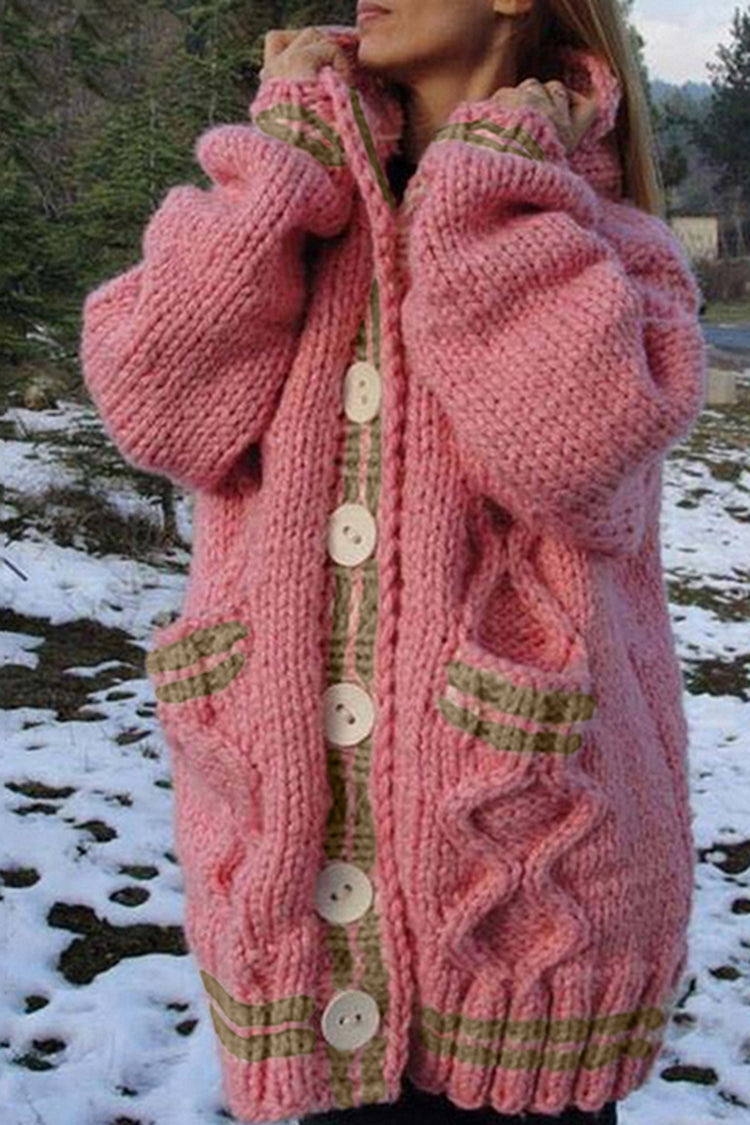 Thickened Loose Hooded Button-Down Knitted Cardigan
