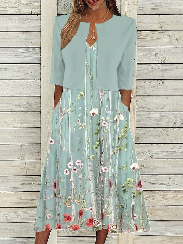 Breezy Floral Print Half Sleeve Midi Dress