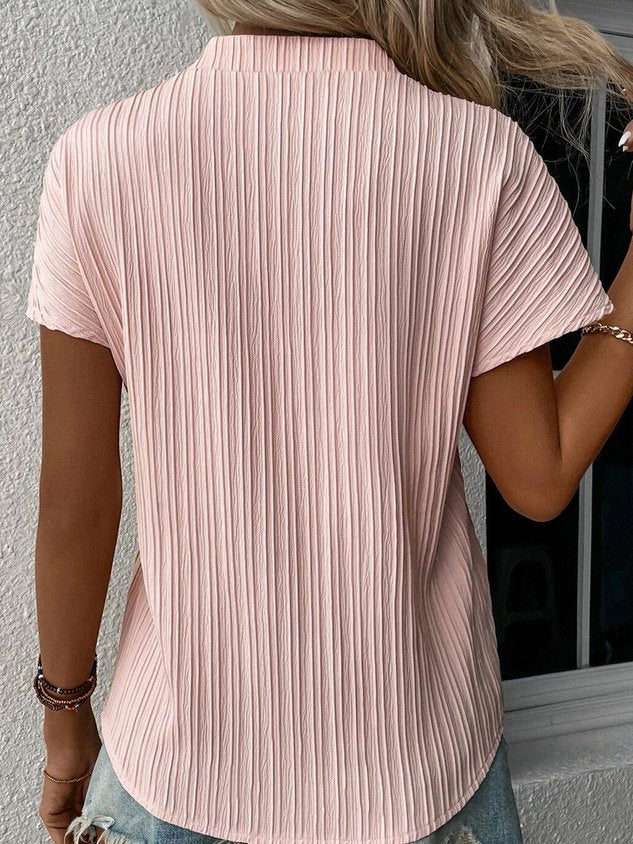 Loose Casual V Neck Plain Blouse