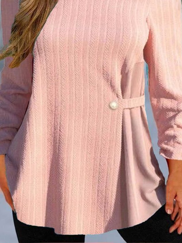 Plus Size Plain Crew Neck Casual Buckle Shirt