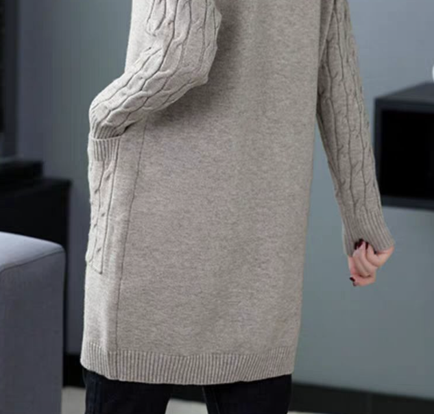 Plain Long Sleeve Casual Buckle Pockets Cardigan