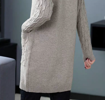 Plain Long Sleeve Casual Buckle Pockets Cardigan