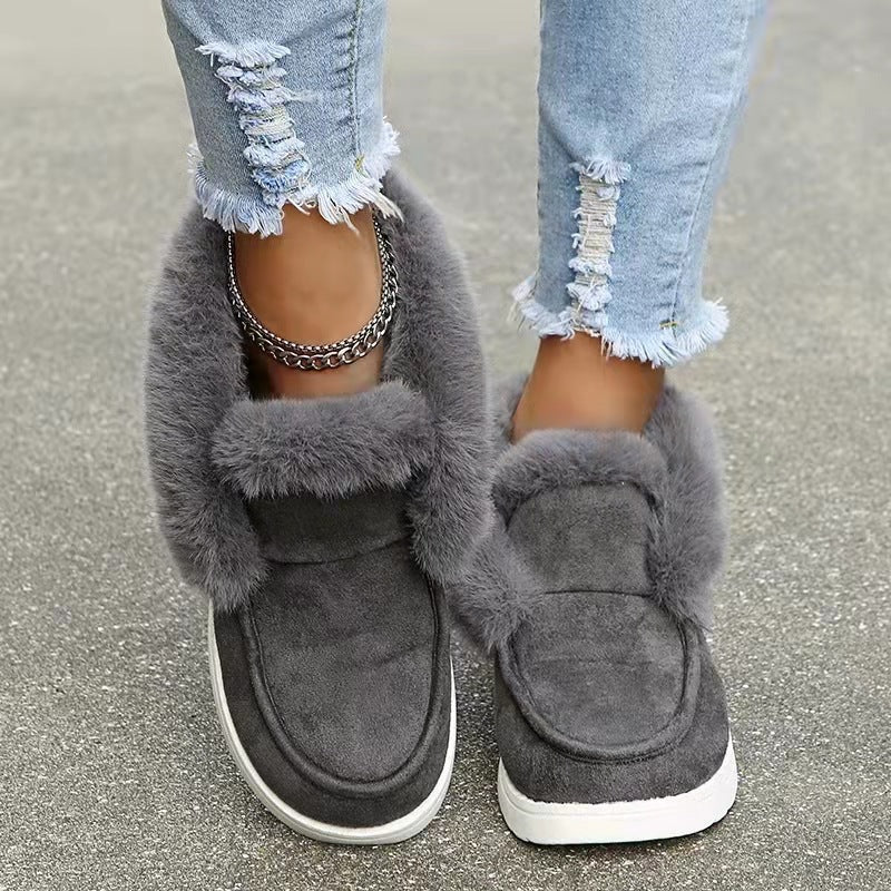 Casual Solid Color Split Joint Warm Furry Boots