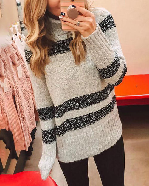 Melarey Turtleneck Colorblock Loose Sweater