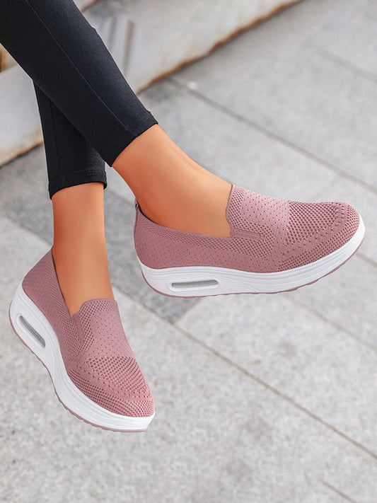 Solid Color Shock Absorbing Air Cushion Fly Knit Sneakers