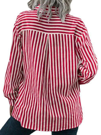 Casual Loose Striped Print Cardigan Long Sleeve Blouse
