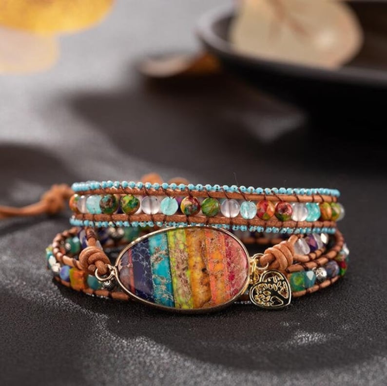 Natural 7 Chakra Gemstone Bracelet-Fearless Anxiety Stress Relief Bracelet-Emotional Healing Mental Health Confidence Strength Bracelet