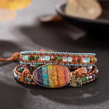 Natural 7 Chakra Gemstone Bracelet-Fearless Anxiety Stress Relief Bracelet-Emotional Healing Mental Health Confidence Strength Bracelet