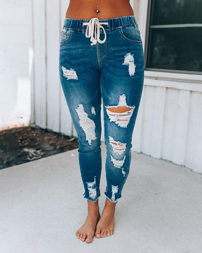 Melarey Distressed Denim Joggers(5 Colors)