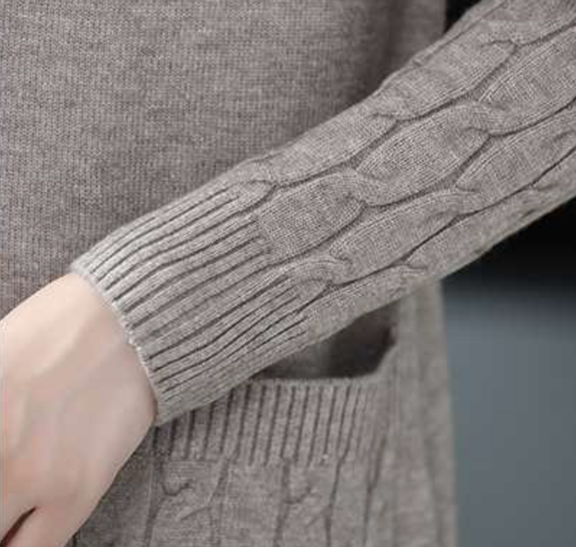 Plain Long Sleeve Casual Buckle Pockets Cardigan