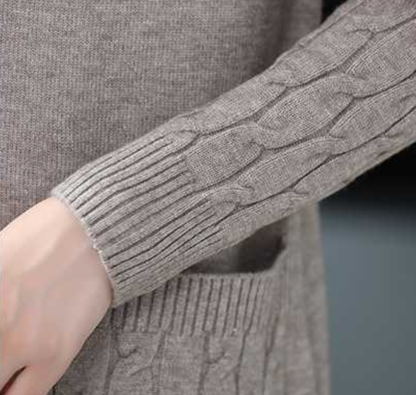 Plain Long Sleeve Casual Buckle Pockets Cardigan