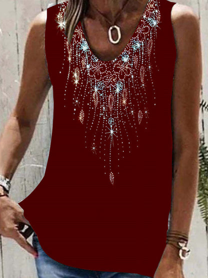Women Sleeveless V-neck Graphic Printed Top