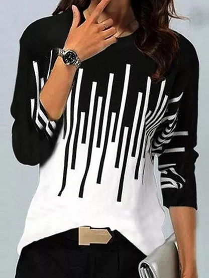 Women Color Block Crew Neck Casual Long Sleeve Top