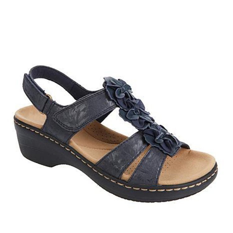 Flower Appliques Hook-and-loop Fastener Wedge Sandals