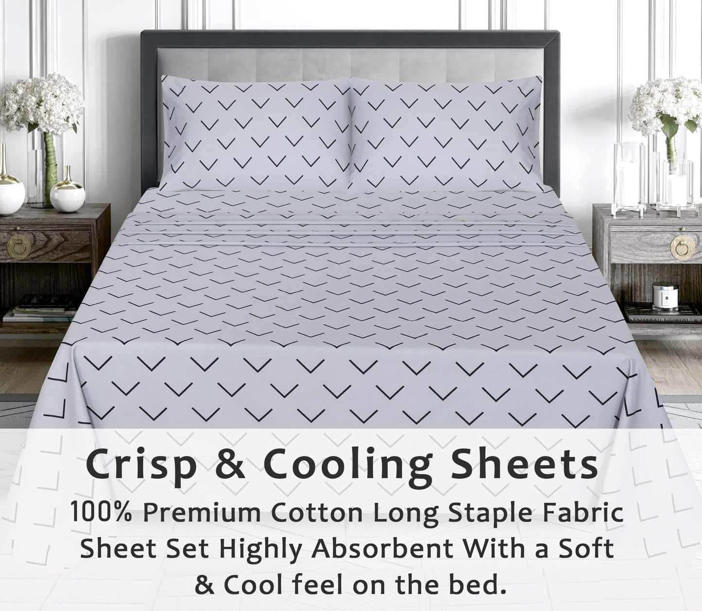 [Arrow Down]100% Cotton Sheets - Soft & Breathable Sheet Set - 4 Pieces