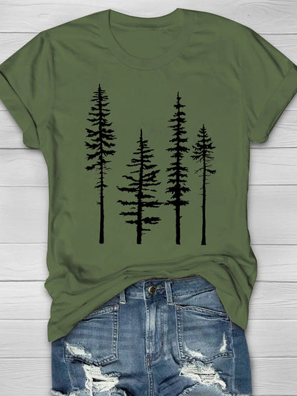 Pine Tree Printed Casual T-Shirts