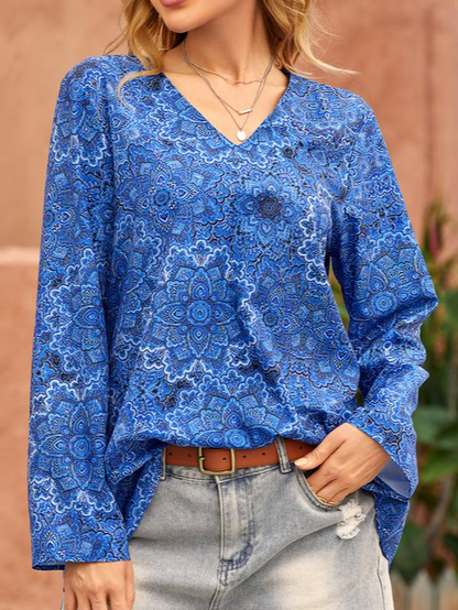 V Neck Floral Vacation Casual T-Shirt/Tee