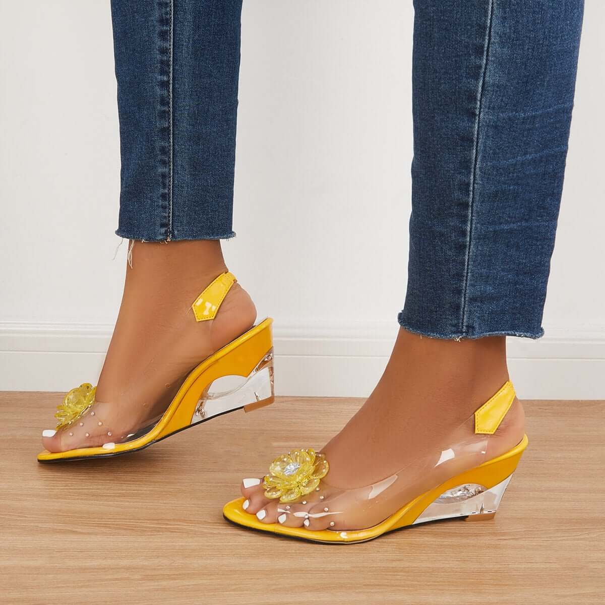 Clear Slingback Flower Rhinestone Sandals