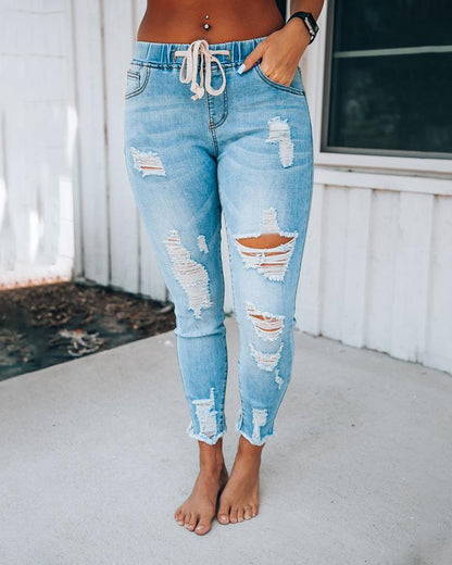 Melarey Distressed Denim Joggers(5 Colors)