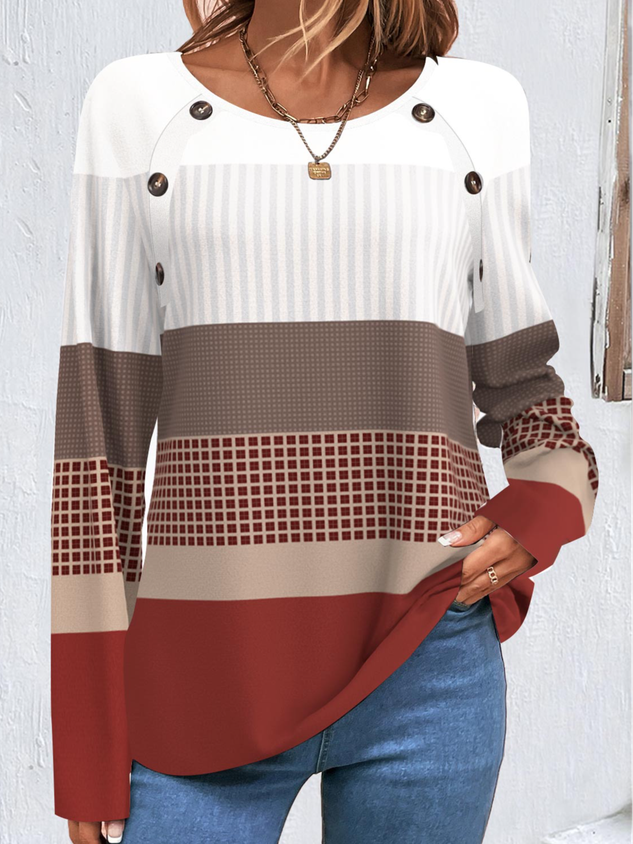Color Block Buckle Casual T-Shirt