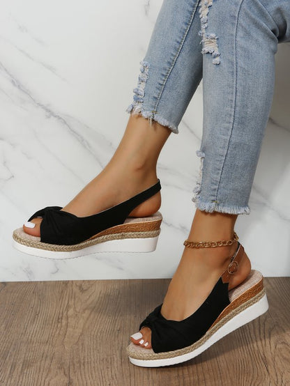Bow Weave Fish Mouth Wedge Sandals