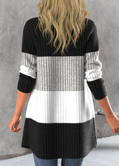 Black Button Contrast Color Long Sleeve Cardigan