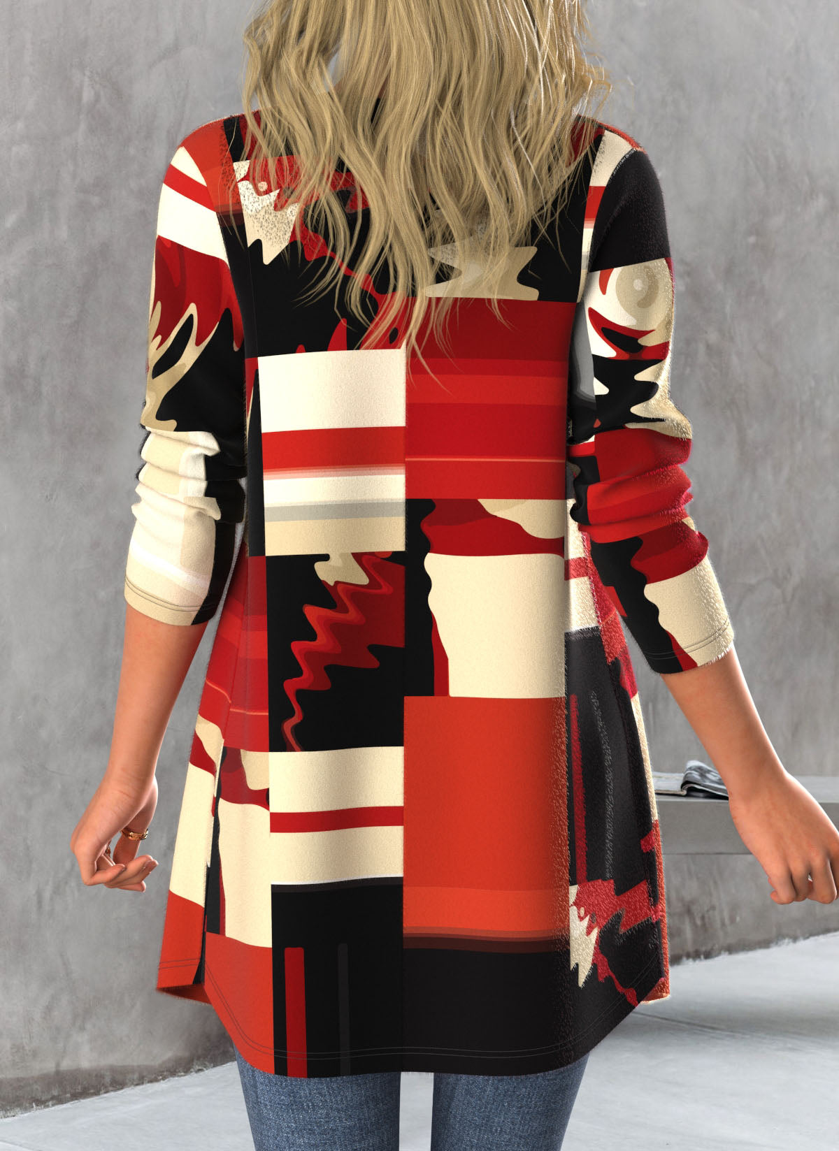 Black Button Contrast Color Long Sleeve Cardigan