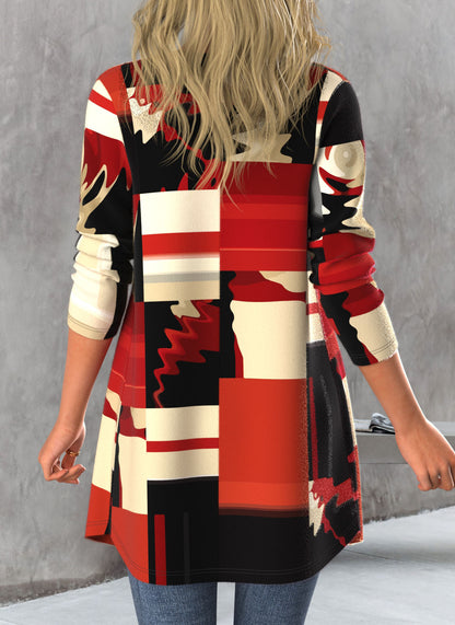 Black Button Contrast Color Long Sleeve Cardigan