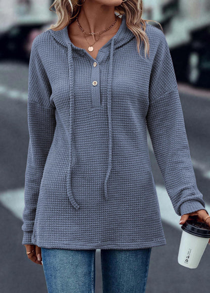 Dark Reddish Purple Drawstring Long Sleeve Hoodie