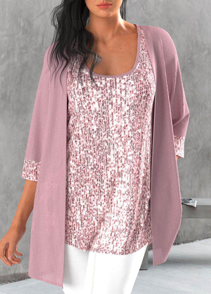 Dusty Blue Tank Top and Tie Dye Print Cardigan