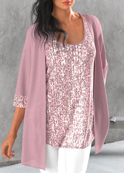Dusty Blue Tank Top and Tie Dye Print Cardigan