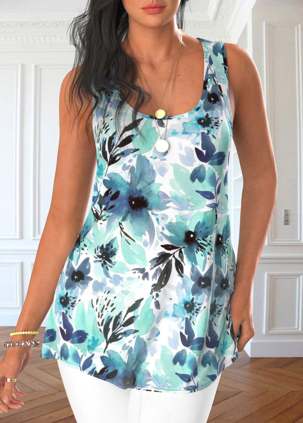 Dusty Blue Tank Top and Tie Dye Print Cardigan