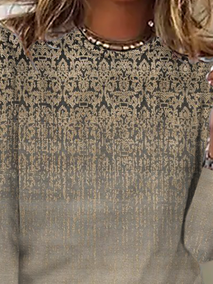 Plus size Printed Long Sleeve Casual T-Shirt
