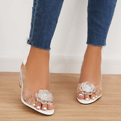 Clear Slingback Flower Rhinestone Sandals