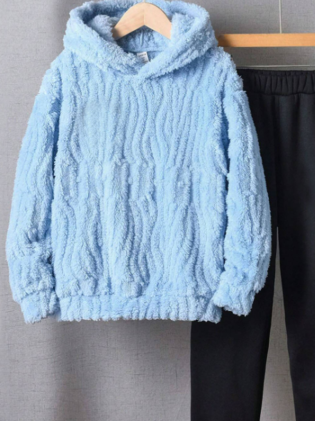 Women Plain Hoodie Long Sleeve Comfy Casual Top With Pants Two-Piece Set