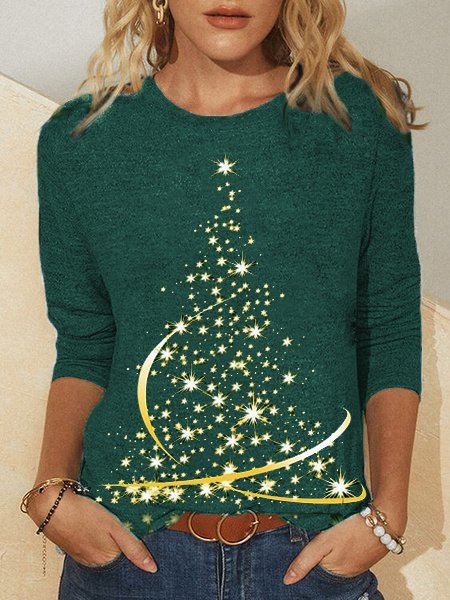 Women Leaf Crew Neck Sweet Long Sleeve T-shirt