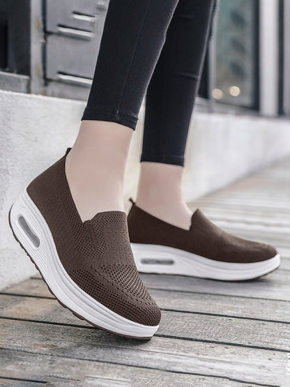 Solid Color Shock Absorbing Air Cushion Fly Knit Sneakers