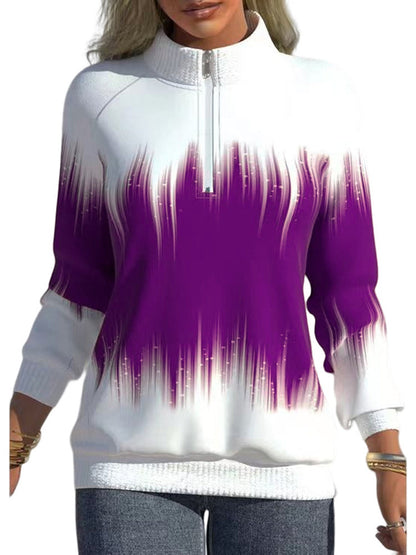 Women's Scoop Neck Long Sleeve Colorblock Gradient Tops