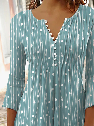 Women Geometric Casual Autumn V neck Daily Three Quarter Regular Regular Regular Size Tops