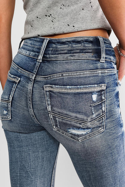 Mid Waist Double Button Skinny Jeans