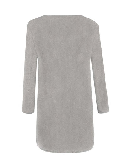 Women Fluffy Zipper Long Sleeve Casual Plus Size Sweater Dress