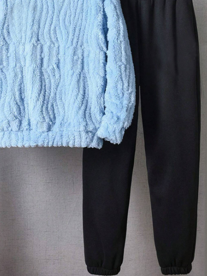 Women Plain Hoodie Long Sleeve Comfy Casual Top With Pants Two-Piece Set