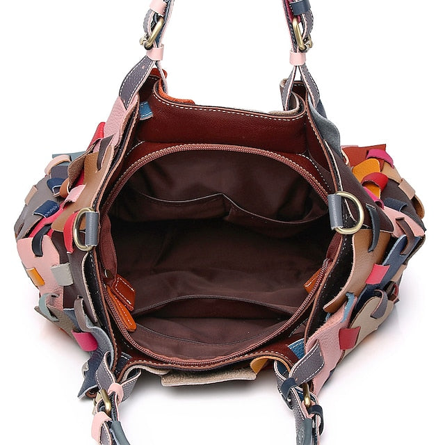 Women's Handbag Cowhide Daily Office & Career Zipper Geometric Rainbow