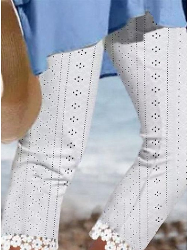 Women's Capri shorts White Fashion Casual Daily Lace Calf-Length Comfort Plain S M L XL 2XL