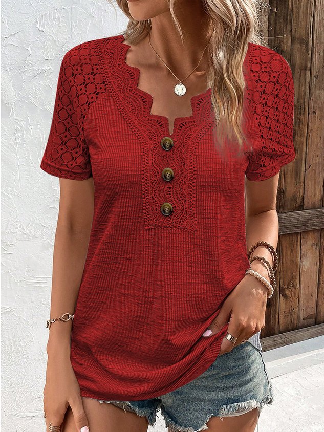 V Neck Casual Regular Fit Plain T-Shirt