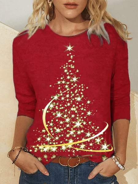 Women Leaf Crew Neck Sweet Long Sleeve T-shirt